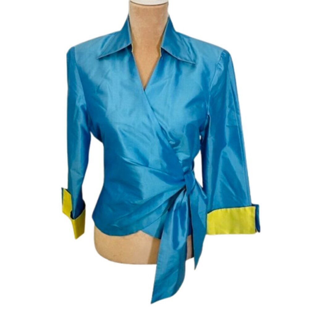 Vintage Marisa Baratelli 100% Thai Silk Wrap Top Designer Formal Blouse 8
